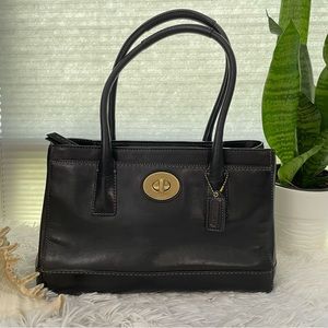 COACH Vintage 90s Double handle zip top black leather shoulder , handbag medium